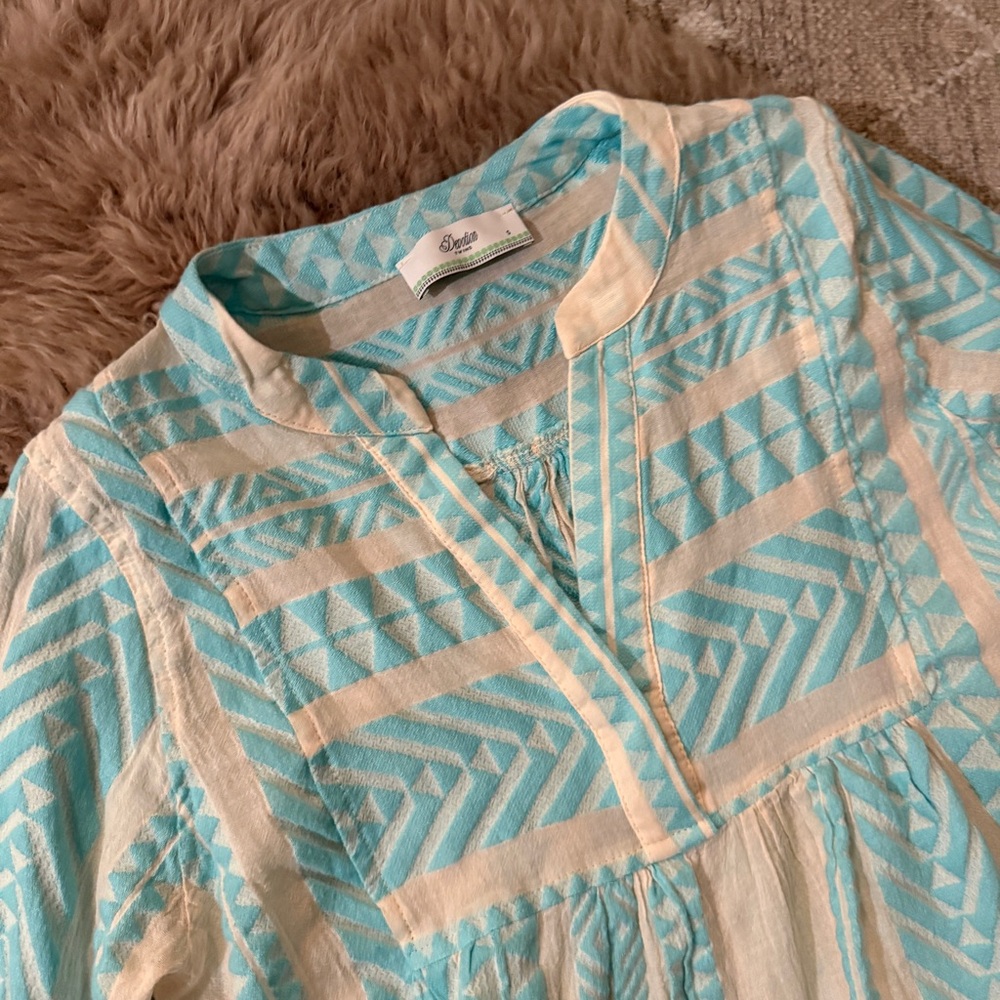 Devotion TWINS Ella Aqua Blue & White Long Sleeve Dress - Size Small - Picture 11 of 14